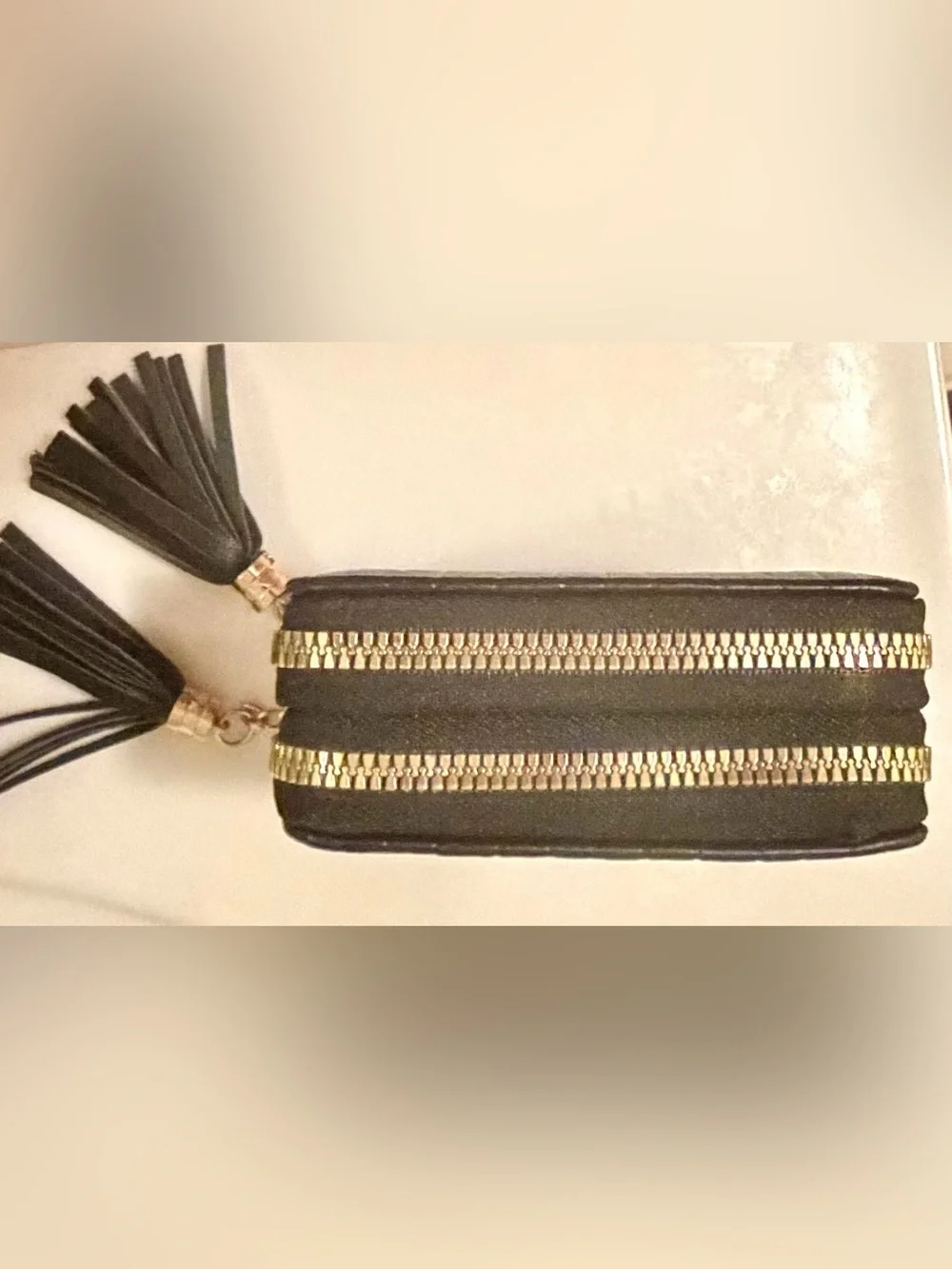 Black Embossed Double Zip Tassle Wallet with Tassels NEW